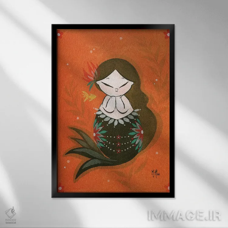 تابلو دکوراتیو پری ماهی طلایی اثر مارتین هسو - نمای قابدار مشکی