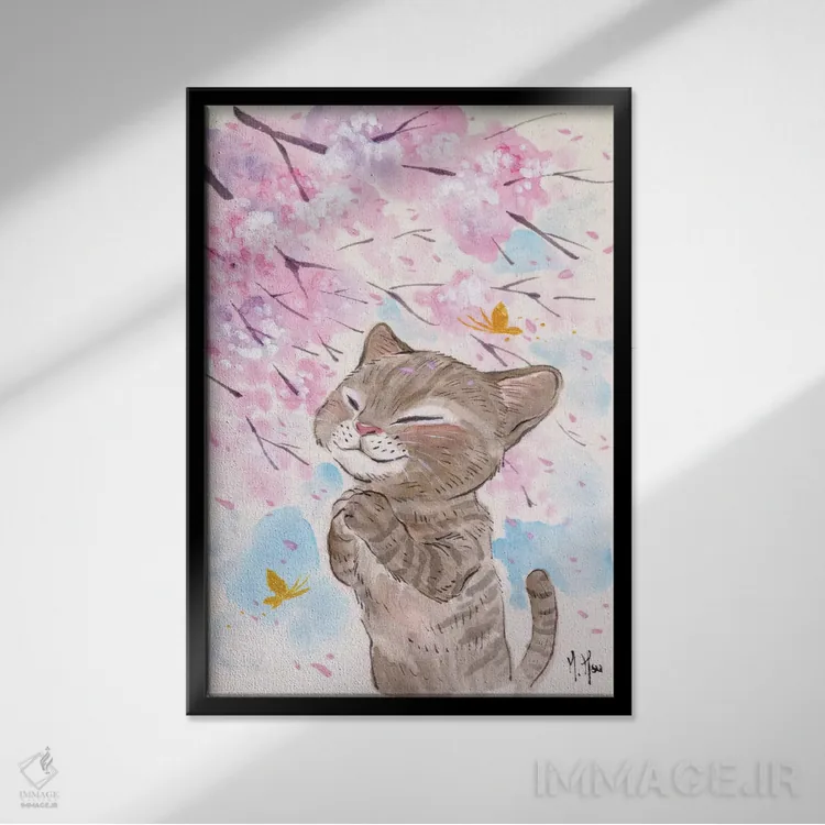 تابلو دکوراتیو آرزوی شکوفه های گیلاس اثر مارتین هسو - نمای قابدار مشکی