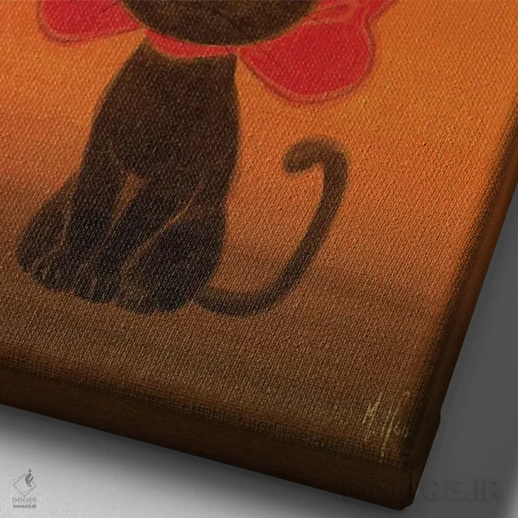 تابلو دکوراتیو گربه سیاه و گل صدتومانی اثر مارتین هسو - نمای نزدیک بافت بوم