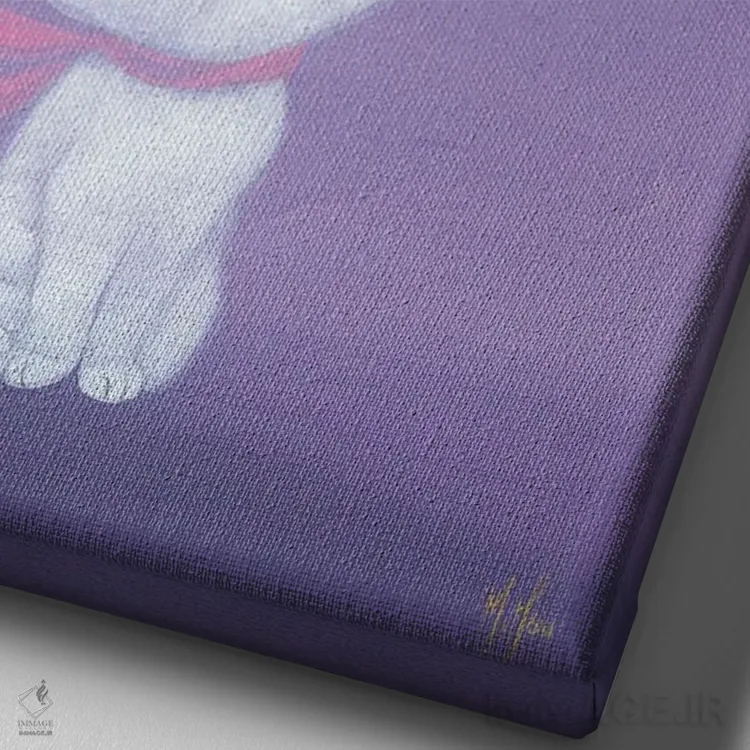 تابلو دکوراتیو گربه سفید و گل صدتومانی اثر مارتین هسو - نمای نزدیک بافت بوم