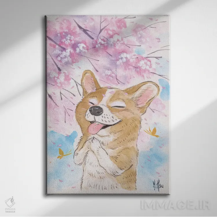 تابلو دکوراتیو آرزوی شکوفه های گیلاس اثر مارتین هسو - نمای روبهرو روی دیوار