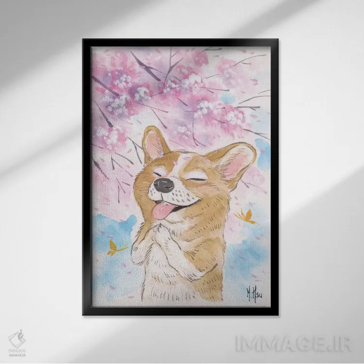 تابلو دکوراتیو آرزوی شکوفه های گیلاس اثر مارتین هسو - نمای قابدار مشکی