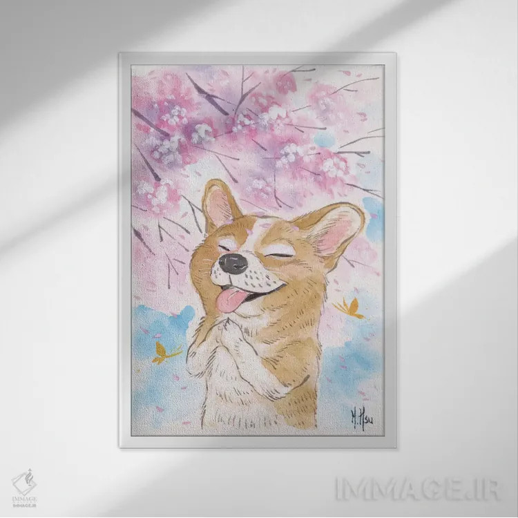 تابلو دکوراتیو آرزوی شکوفه های گیلاس اثر مارتین هسو - نمای قابدار سفید