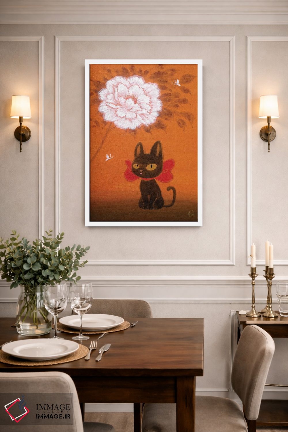 تابلو دکوراتیو گربه سیاه و گل صدتومانی اثر مارتین هسو - D1W