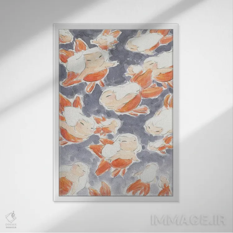 تابلو دکوراتیو پری های دریایی ماهی طلایی اثر مارتین هسو - نمای قابدار سفید