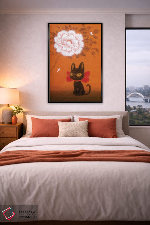 تابلو دکوراتیو گربه سیاه و گل صدتومانی اثر مارتین هسو - D5B