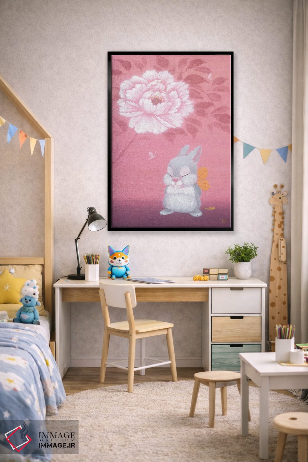 تابلو دکوراتیو خرگوش و گل صدتومانی اثر مارتین هسو - D1B