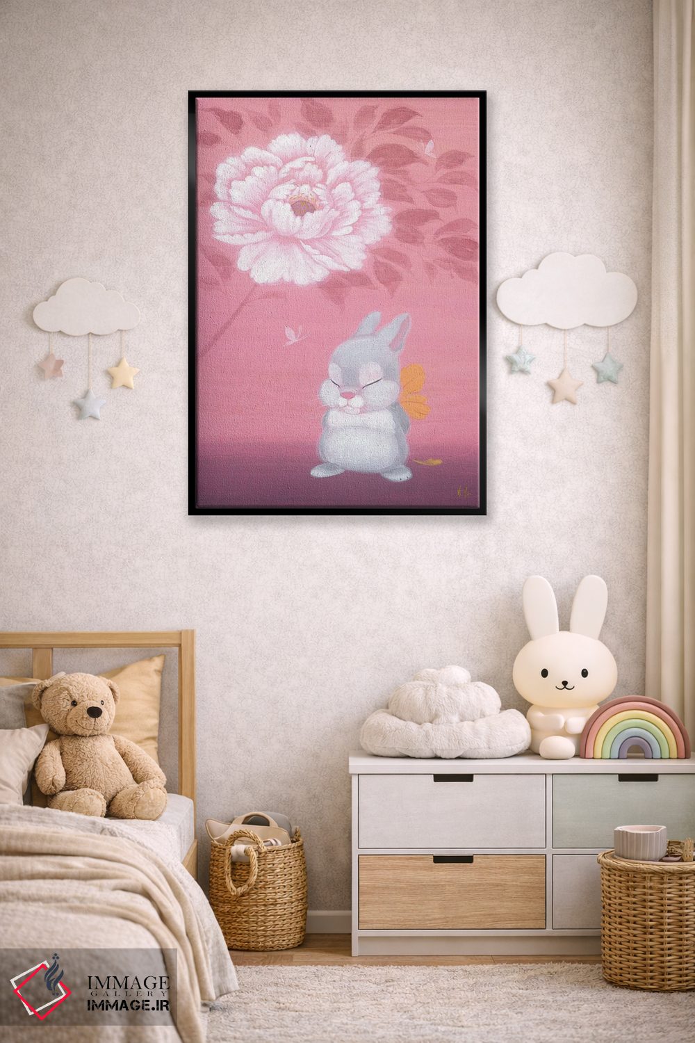 تابلو دکوراتیو خرگوش و گل صدتومانی اثر مارتین هسو - D5B
