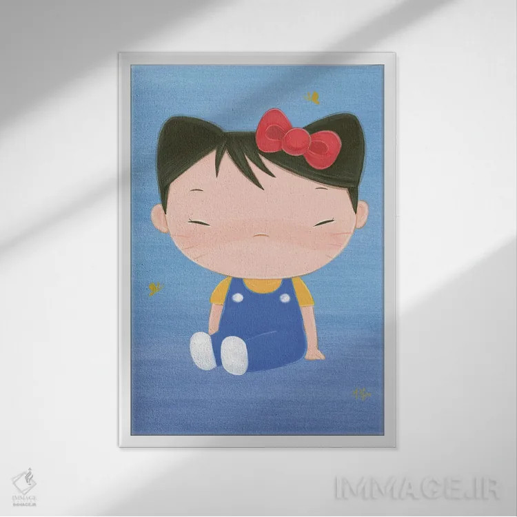 تابلو دکوراتیو دختر گربه ای اثر مارتین هسو - نمای قابدار سفید