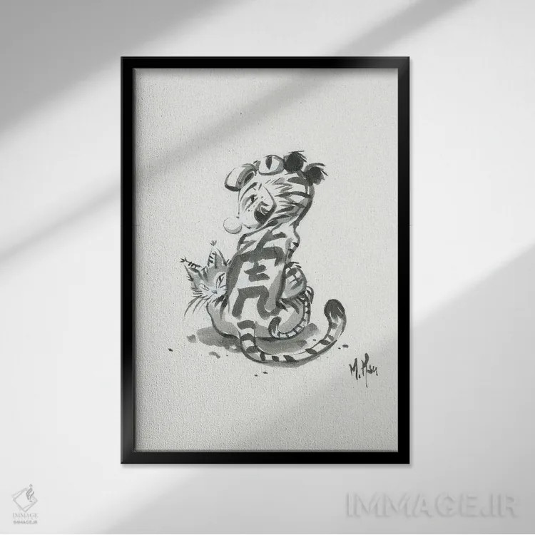 تابلو دکوراتیو دختر ببر اثر مارتین هسو - نمای قابدار مشکی