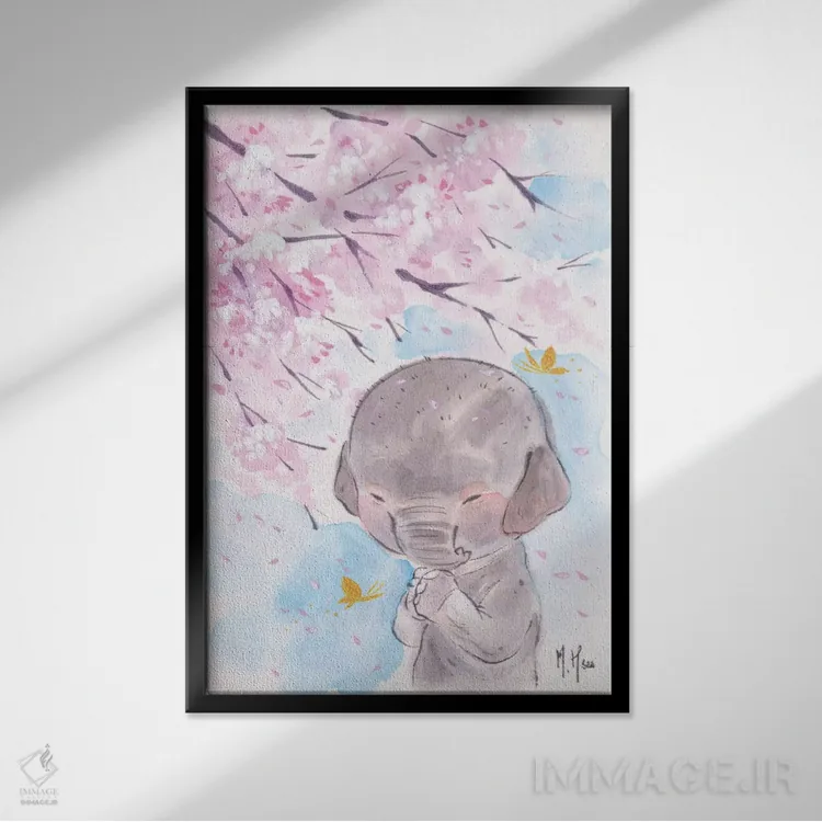 تابلو دکوراتیو آرزوی شکوفه های گیلاس اثر مارتین هسو - نمای قابدار مشکی