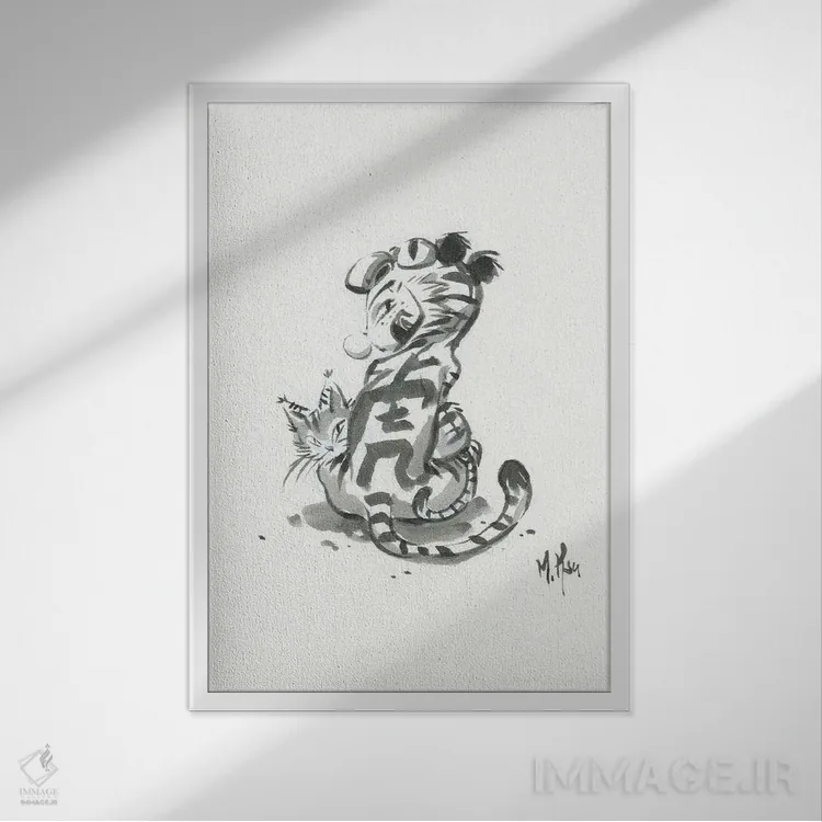 تابلو دکوراتیو دختر ببر اثر مارتین هسو - نمای قابدار سفید