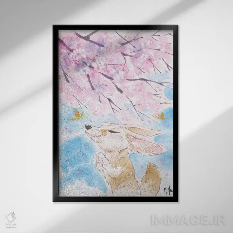 تابلو دکوراتیو آرزوی شکوفه های گیلاس اثر مارتین هسو - نمای قابدار مشکی