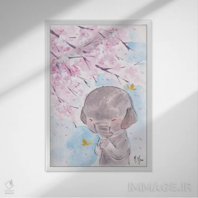 تابلو دکوراتیو آرزوی شکوفه های گیلاس اثر مارتین هسو - نمای قابدار سفید