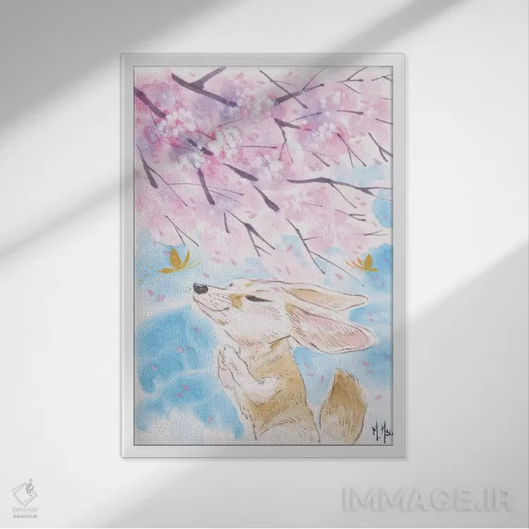 تابلو دکوراتیو آرزوی شکوفه های گیلاس اثر مارتین هسو - نمای قابدار سفید