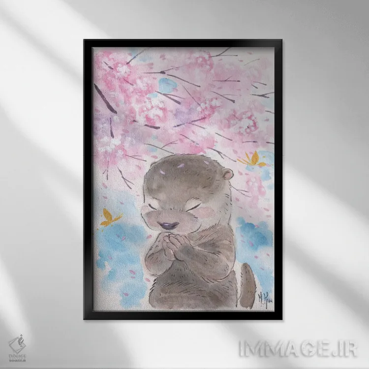 تابلو دکوراتیو آرزوی شکوفه های گیلاس اثر مارتین هسو - نمای قابدار مشکی