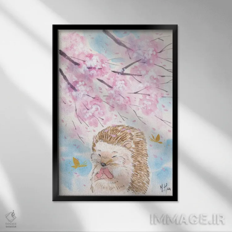 تابلو دکوراتیو آرزوی شکوفه های گیلاس اثر مارتین هسو - نمای قابدار مشکی