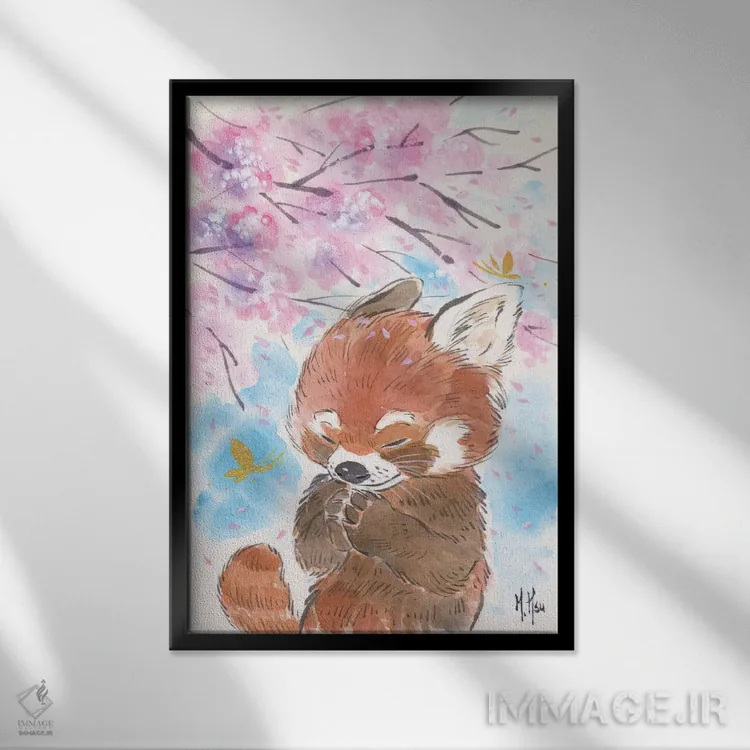 تابلو دکوراتیو آرزوی شکوفه های گیلاس اثر مارتین هسو - نمای قابدار مشکی