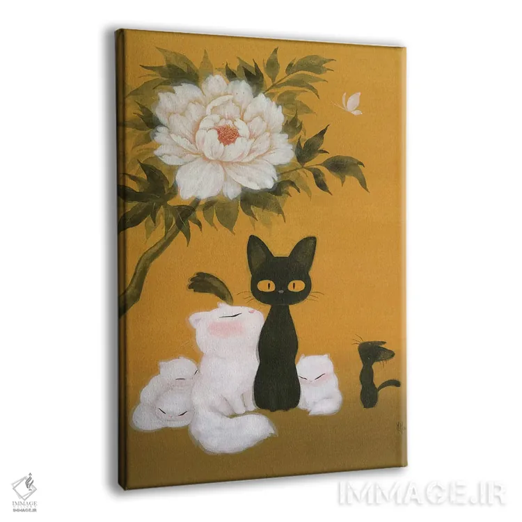 تابلو دکوراتیو گربه ها و گل صدتومانی اثر مارتین هسو - نمای پرسپکتیو محصول
