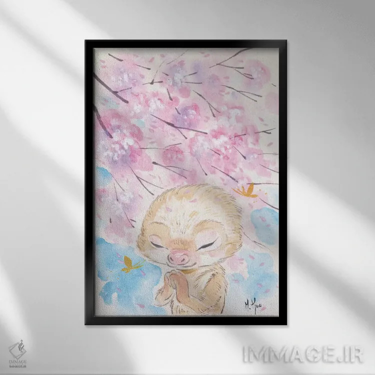 تابلو دکوراتیو آرزوی شکوفه های گیلاس اثر مارتین هسو - نمای قابدار مشکی