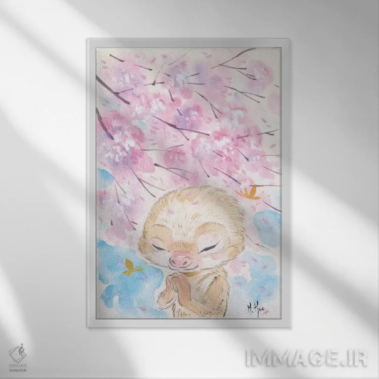 تابلو دکوراتیو آرزوی شکوفه های گیلاس اثر مارتین هسو - نمای قابدار سفید