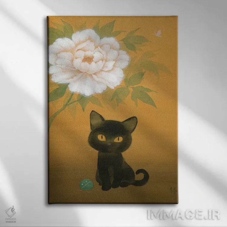 تابلو دکوراتیو گربه سیاه و گل صدتومانی اثر مارتین هسو - نمای روبهرو روی دیوار