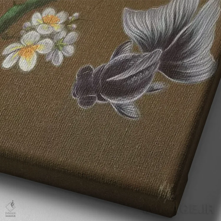 تابلو دکوراتیو پری های دریایی ماهی طلایی اثر مارتین هسو - نمای نزدیک بافت بوم