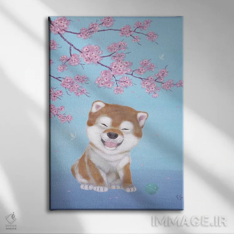 تابلو دکوراتیو شиба و شکوفه های گیلاس اثر مارتین هسو - نمای روبهرو روی دیوار