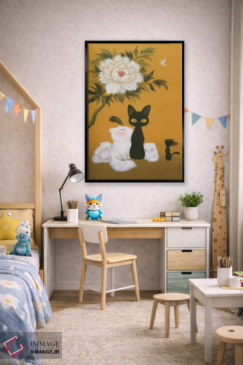 تابلو دکوراتیو گربه ها و گل صدتومانی اثر مارتین هسو - D2B