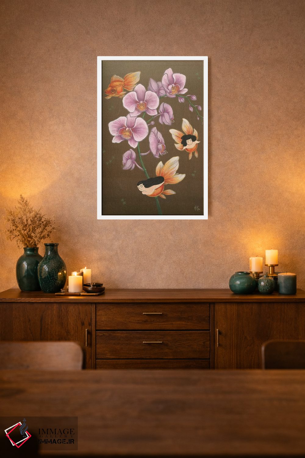 تابلو دکوراتیو پری های دریایی ماهی طلایی اثر مارتین هسو - D1W