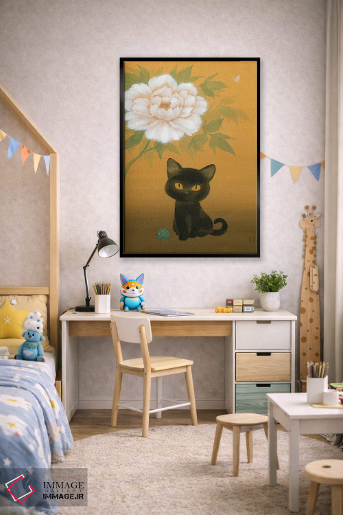 تابلو دکوراتیو گربه سیاه و گل صدتومانی اثر مارتین هسو - D2B