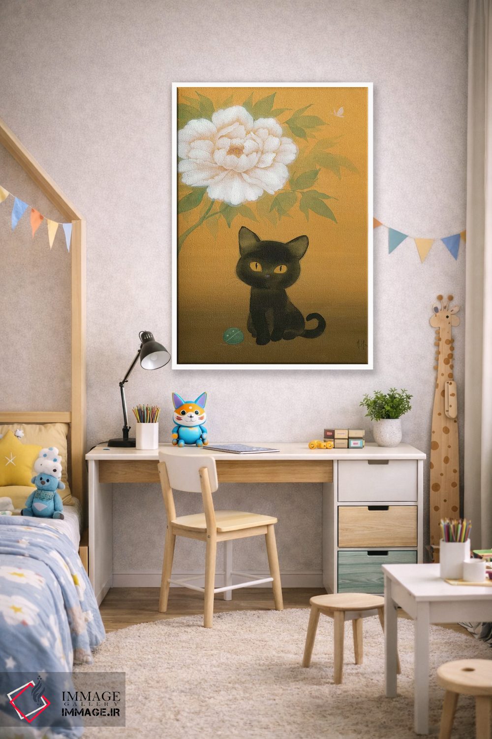 تابلو دکوراتیو گربه سیاه و گل صدتومانی اثر مارتین هسو - D1W