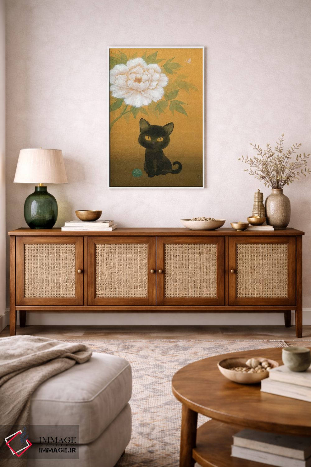تابلو دکوراتیو گربه سیاه و گل صدتومانی اثر مارتین هسو - D4W