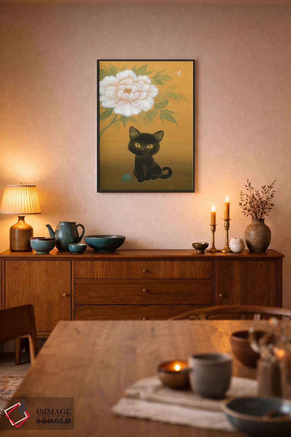 تابلو دکوراتیو گربه سیاه و گل صدتومانی اثر مارتین هسو - D6B