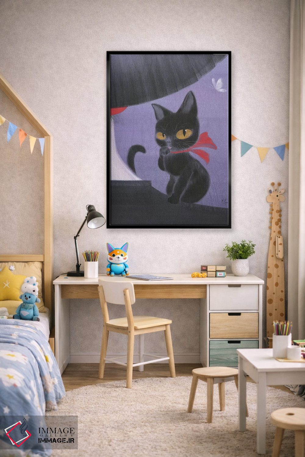 تابلو دکوراتیو دختر و گربه سیاه اثر مارتین هسو - D2B