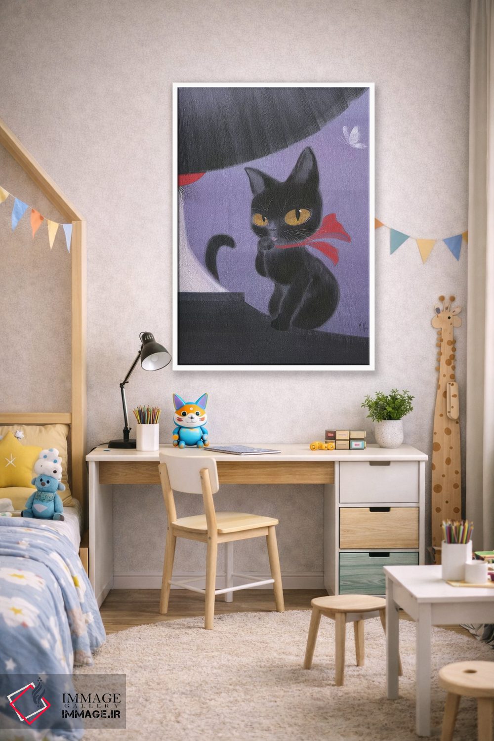 تابلو دکوراتیو دختر و گربه سیاه اثر مارتین هسو - D1W