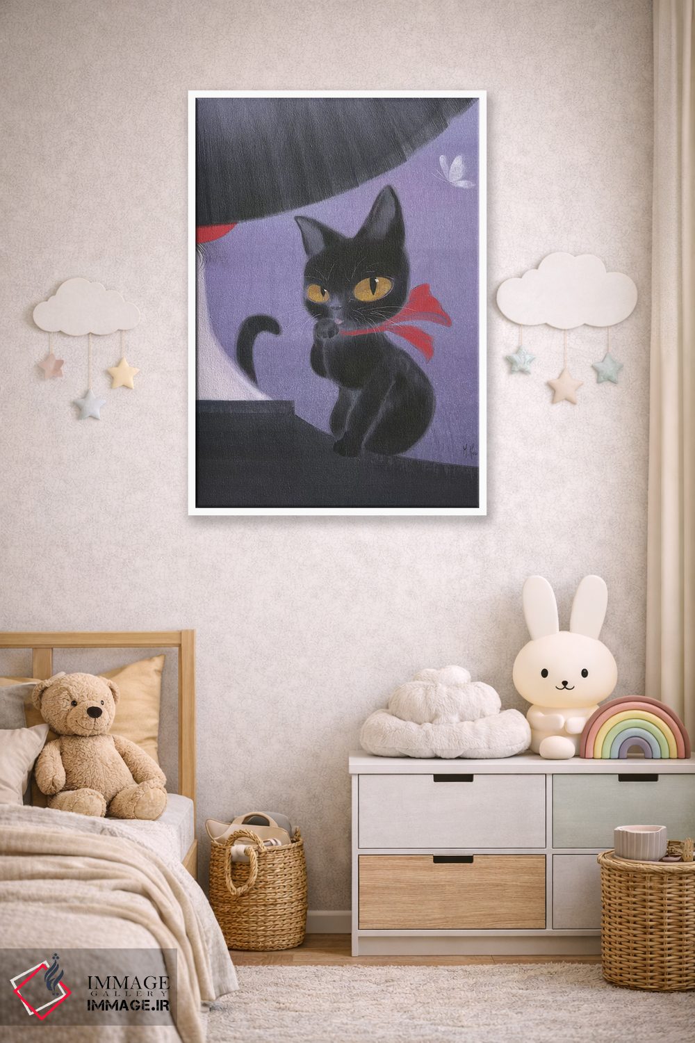 تابلو دکوراتیو دختر و گربه سیاه اثر مارتین هسو - D4W