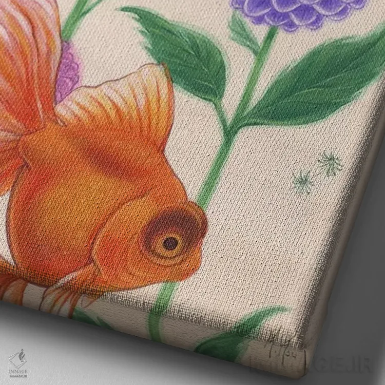 تابلو دکوراتیو پری های دریایی ماهی طلایی اثر مارتین هسو - نمای نزدیک بافت بوم