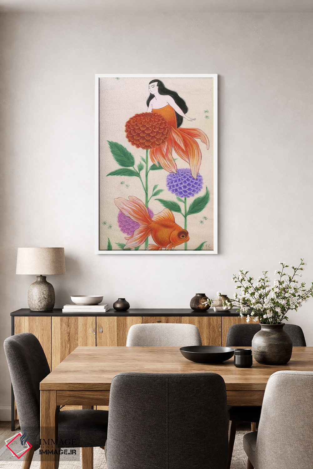 تابلو دکوراتیو پری های دریایی ماهی طلایی اثر مارتین هسو - D4W