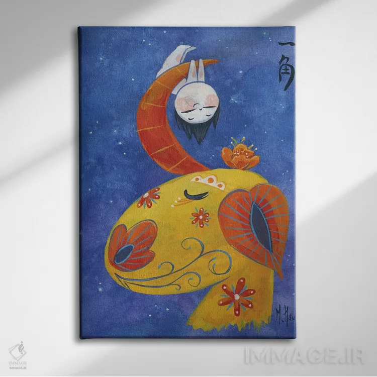 تابلو دکوراتیو اسب شاخدار اثر مارتین هسو - نمای روبهرو روی دیوار