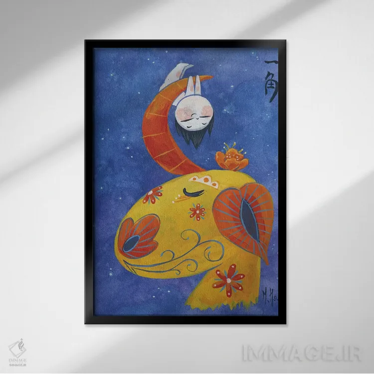 تابلو دکوراتیو اسب شاخدار اثر مارتین هسو - نمای قابدار مشکی