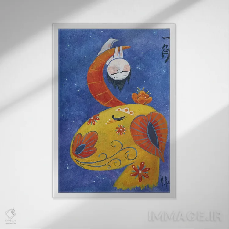 تابلو دکوراتیو اسب شاخدار اثر مارتین هسو - نمای قابدار سفید