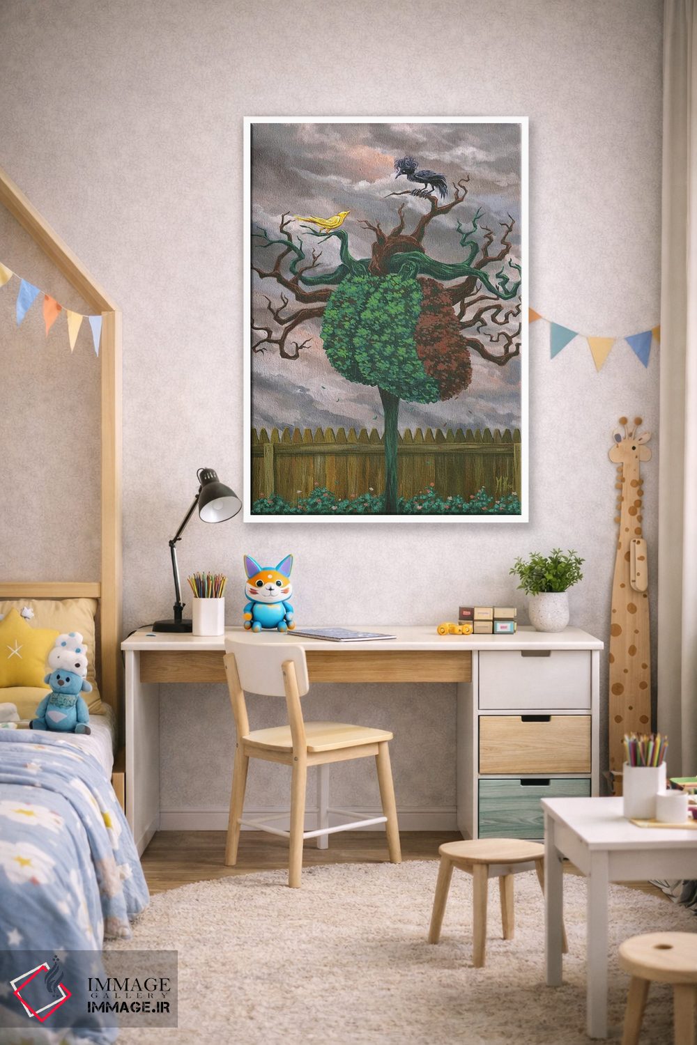 تابلو دکوراتیو پرنده آوازخوان و کلاغ اثر مارتین هسو - D1W