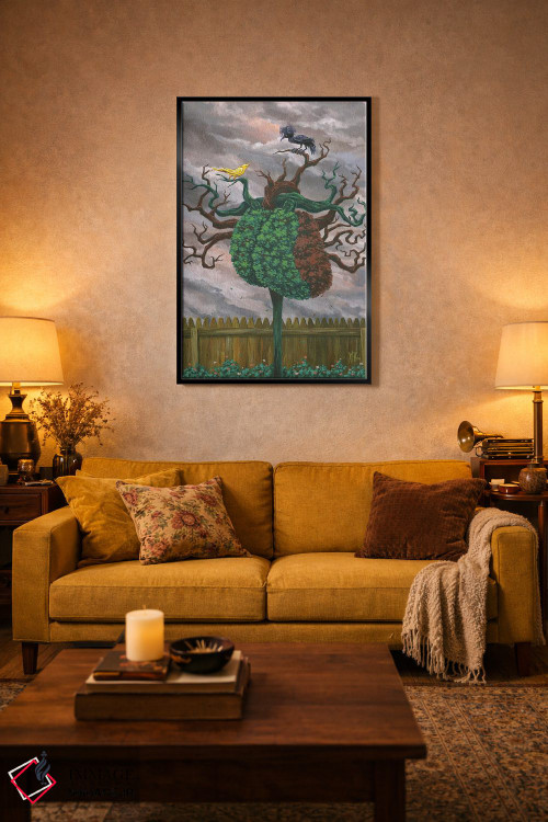 تابلو دکوراتیو پرنده آوازخوان و کلاغ اثر مارتین هسو - D4B