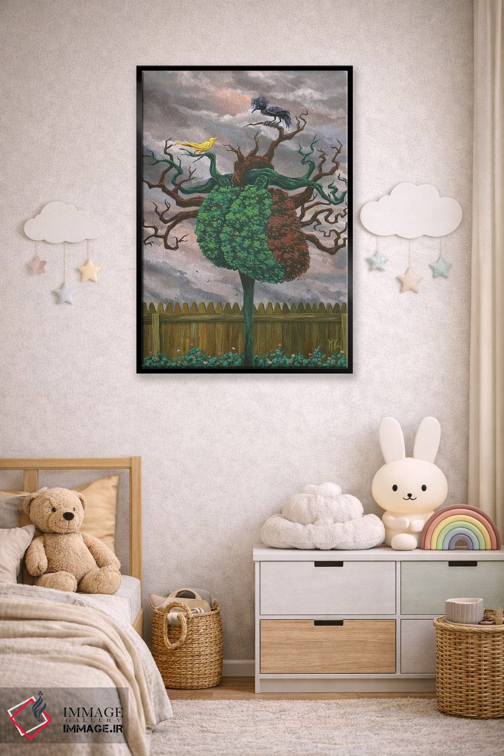 تابلو دکوراتیو پرنده آوازخوان و کلاغ اثر مارتین هسو - D5B