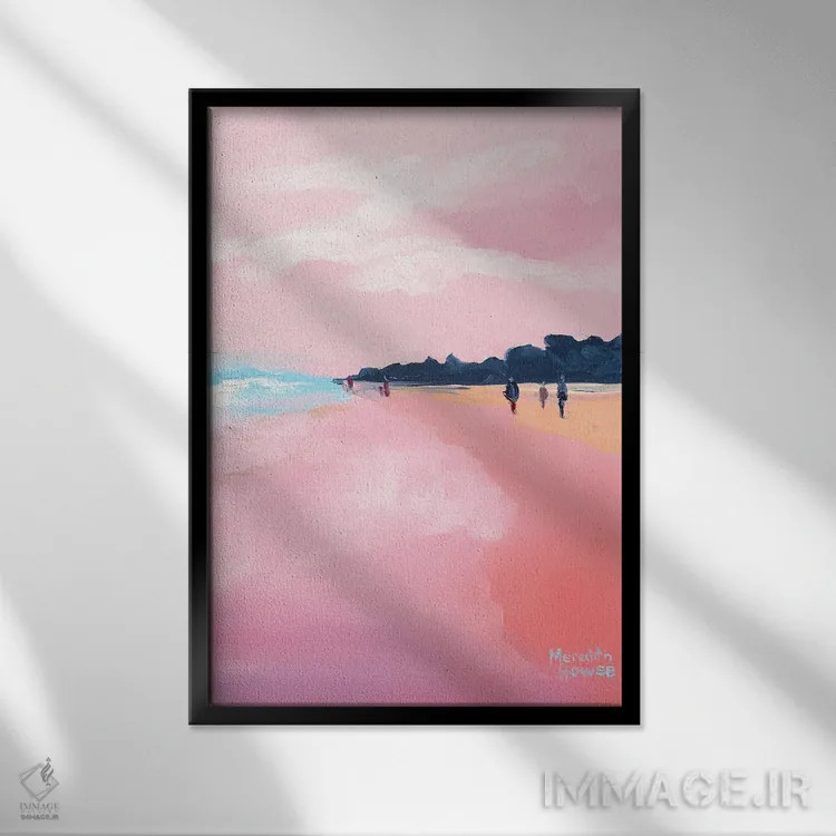 تابلو دکوراتیو ساحل آفتابی به رنگ صورتی اثر مردیت هاوس - نمای قابدار مشکی