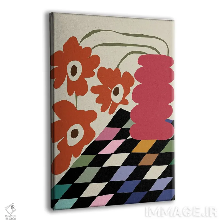 تابلو مدرن شطرنجی رنگی با گل افتاده اثر استودیو هنری میهو - نمای پرسپکتیو محصول