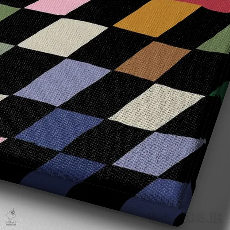 تابلو مدرن شطرنجی رنگی با گل افتاده اثر استودیو هنری میهو - نمای نزدیک بافت بوم