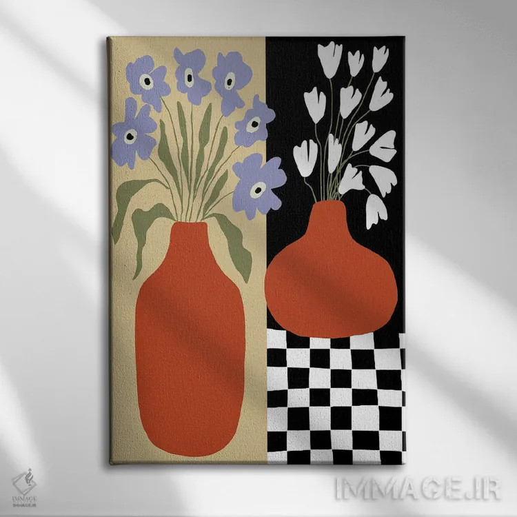 تابلو مدرن سفال گل دار شب و روز اثر استودیو هنری میهو - نمای روبهرو روی دیوار