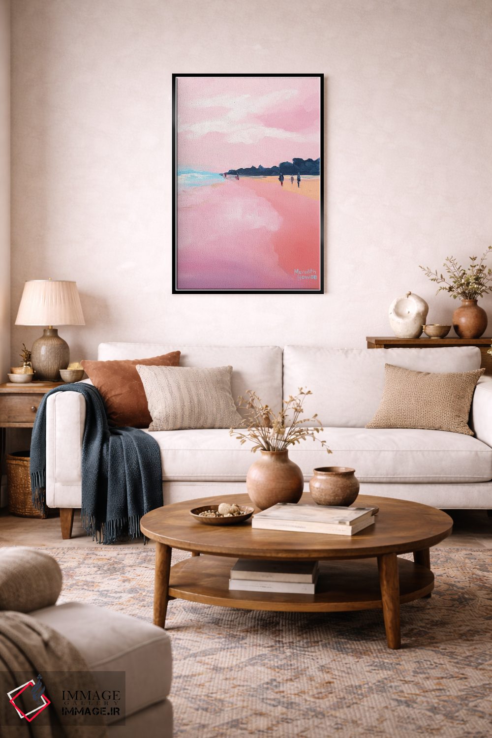 تابلو دکوراتیو ساحل آفتابی به رنگ صورتی اثر مردیت هاوس - D3B